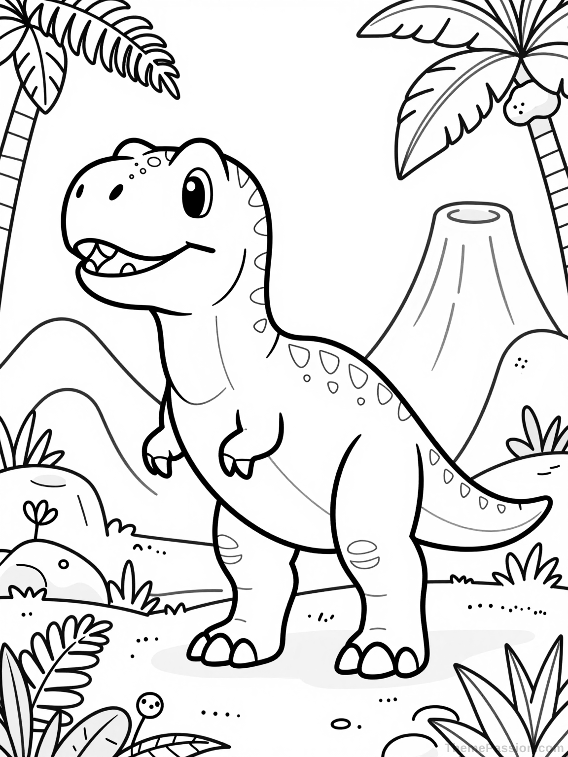 Playful T-Rex Dinosaur Coloring Page