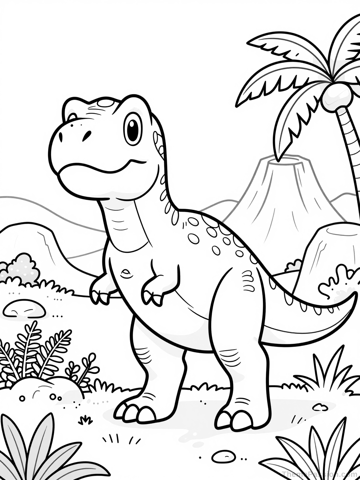 Playful T-Rex Dinosaur Coloring Page