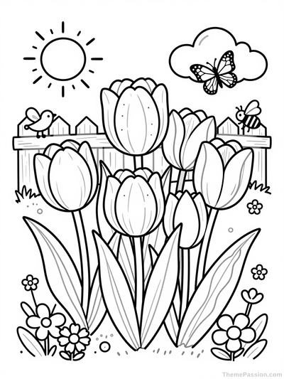 Spring Tulip Garden Coloring Page