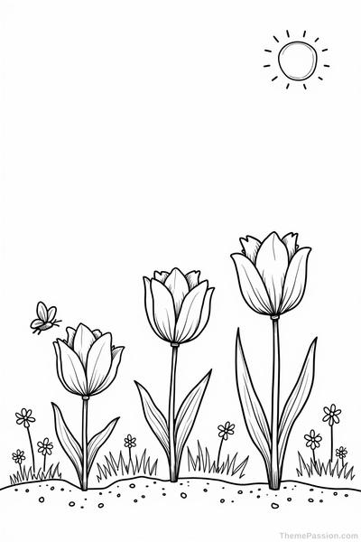 Spring Tulips Garden Coloring Page