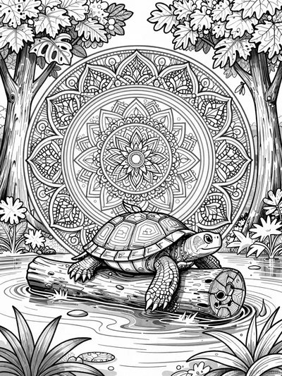 Turtle Mandala Nature Coloring Page