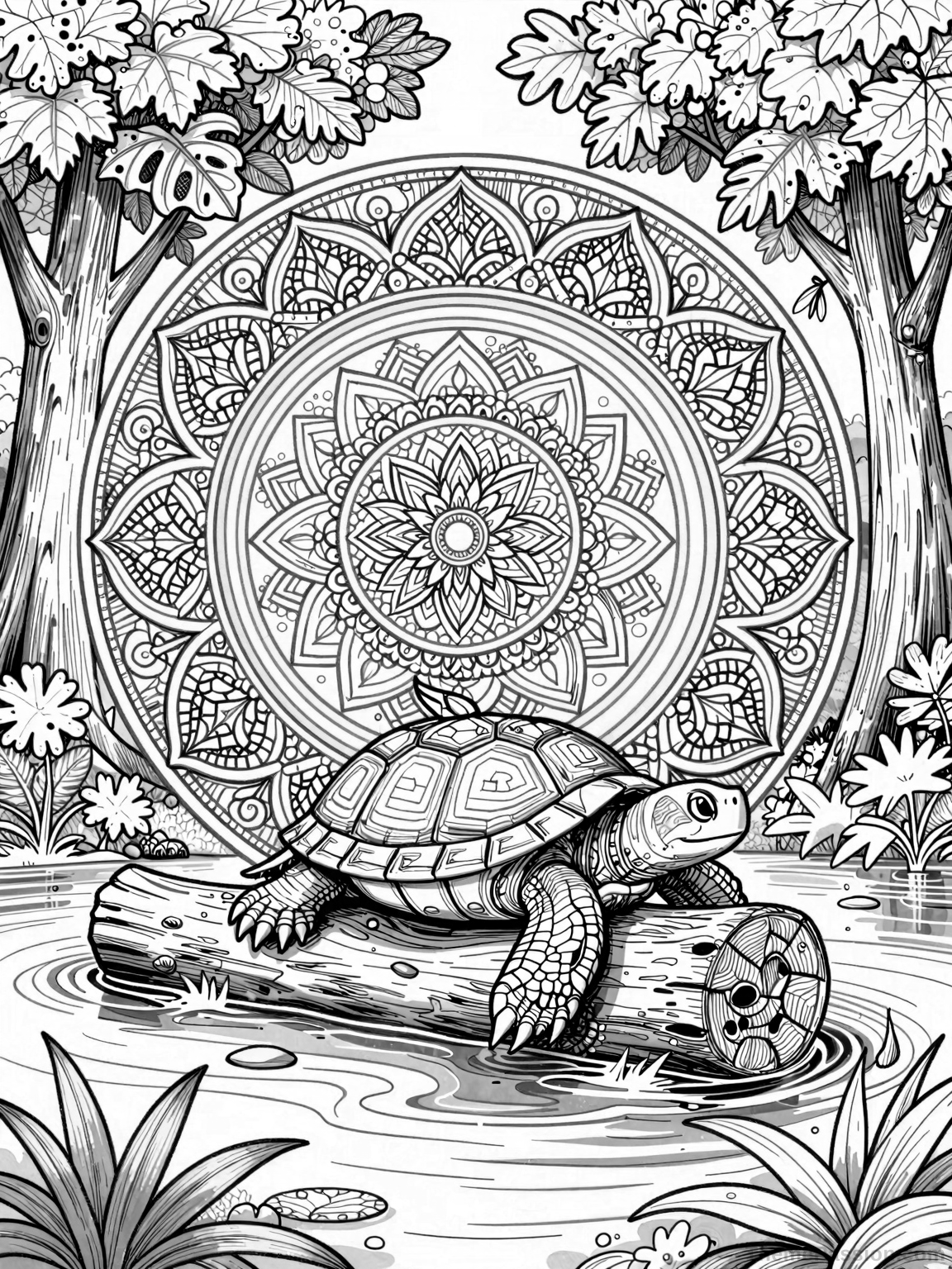 Turtle Mandala Nature Coloring Page