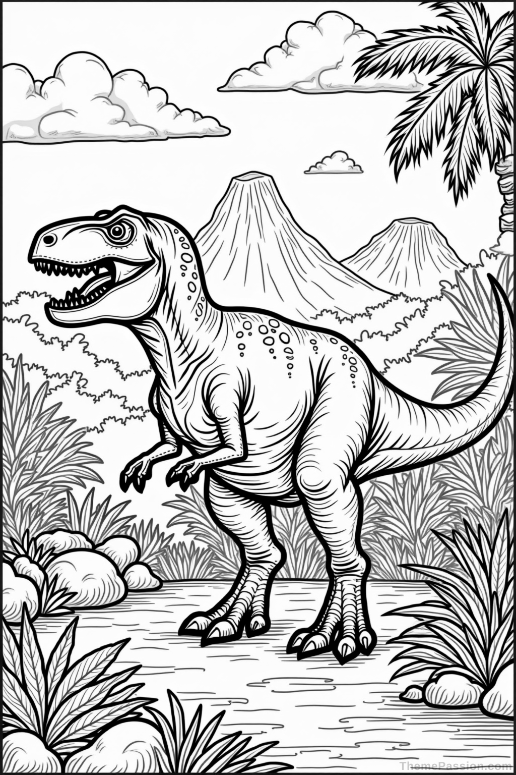 Detailed Tyrannosaurus Rex Dinosaur Coloring Page