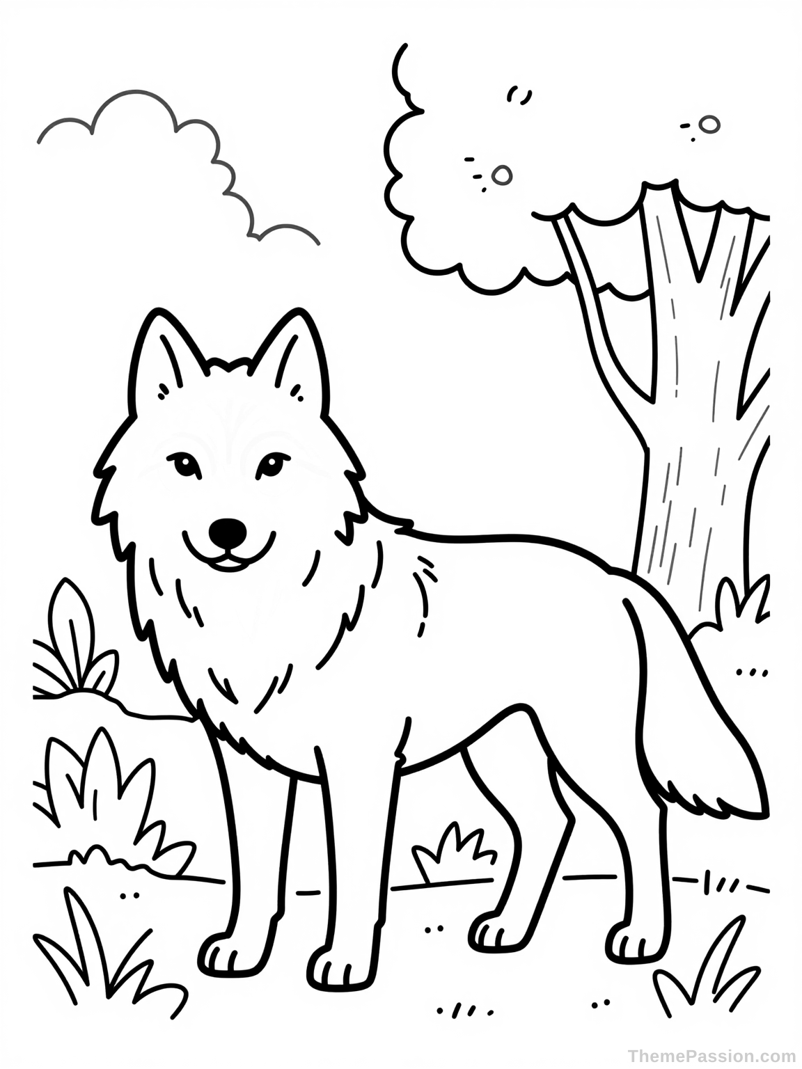 Wolf in Forest Nature Coloring Page