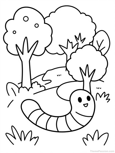 Worm in Nature Outdoor Scene Coloring Page